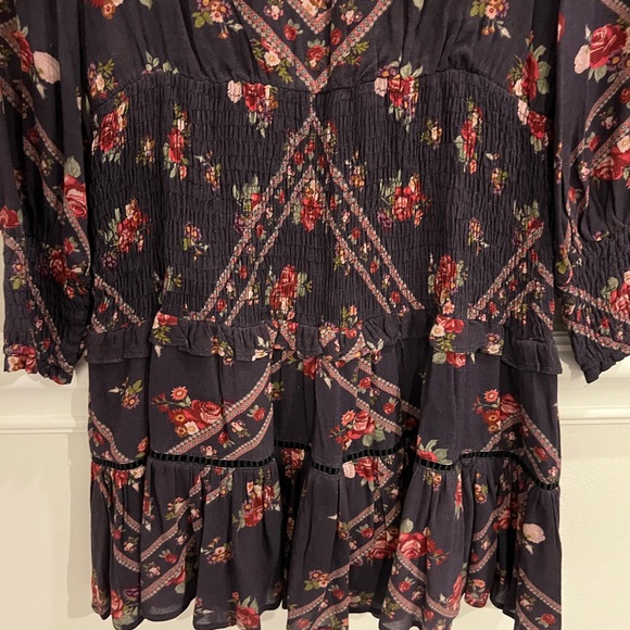 RAHI CALI - PURPLE FLORAL LONG SLEEVE RUFFLE MINI DRESS - SMALL - Picture 6 of 14